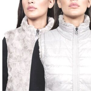 Nicole Miller Quilted Ivory Plush Faux Fur Reversible Vest w/pockets Size Medium